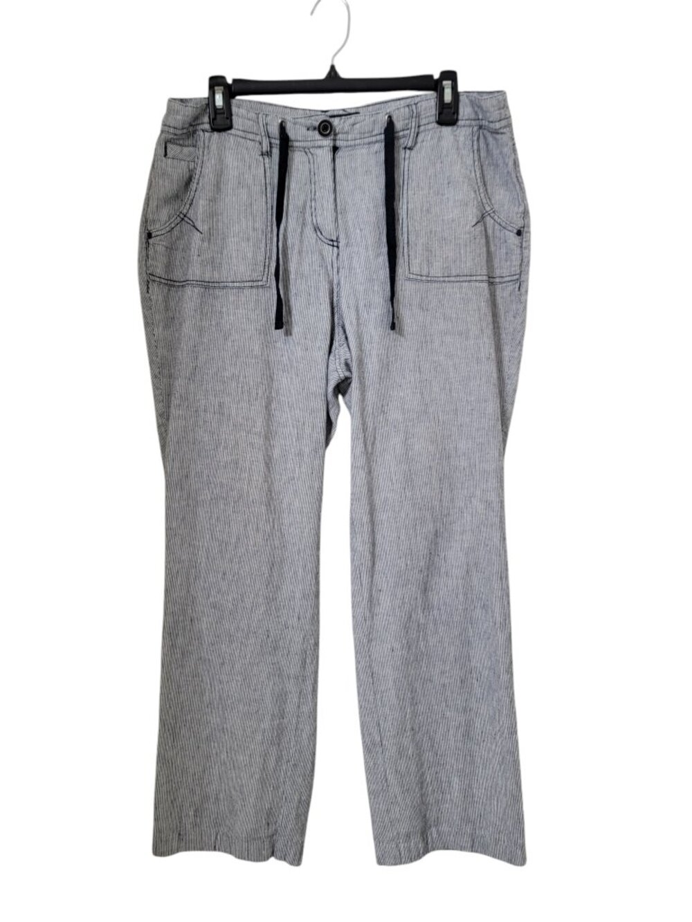 M&CO Size 12 Linen Blend Blue & Whtie Striped Straight Leg Flowy Pants